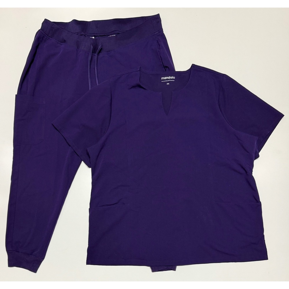 Mandala Purple Scrub Set Equa-Tek Notch Neck Top 2XL & Jogger Pants XL Petite